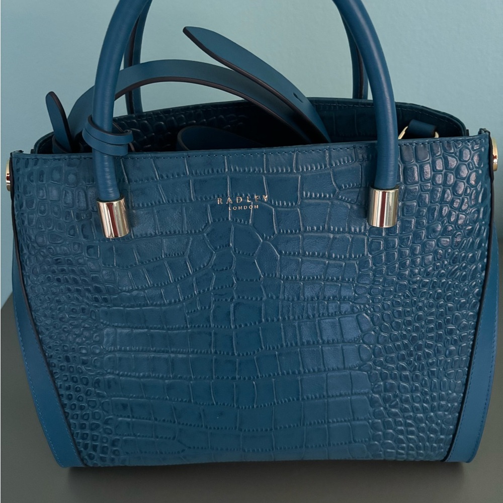 NWOT Women's Radley London Faux Croc Bag Medium Sky Blue/Gold hardware - Picture 8 of 9